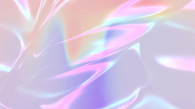 Abstract pastel holographic liquid wave background. Iridescent smooth wavy fabric or plastic reflection loop