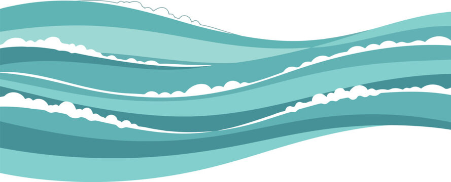 Abstract layers of ocean waves in shades of teal and white with abstract background ocean wave water pattern blue waves white foam sea vector wave stylized graphic design