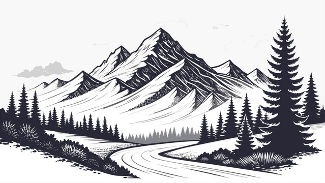 Mountain Road with Snowy Peaks Ahead.