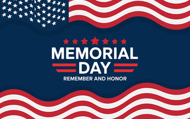 Fototapeta premium Memorial Day graphic design with American flag elements and patriotic stars