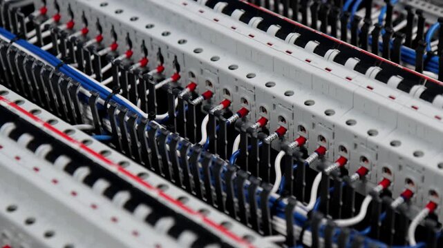 Circuit breakers to protect electrical loads from short-circuiting, installed in the electrical switchboard. 