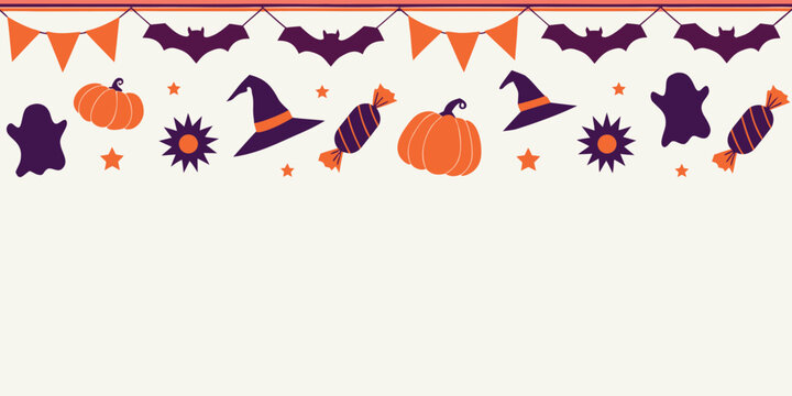 Happy halloween holiday border with festive icons