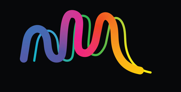 Vibrant colorful gradient wavy lines on black background