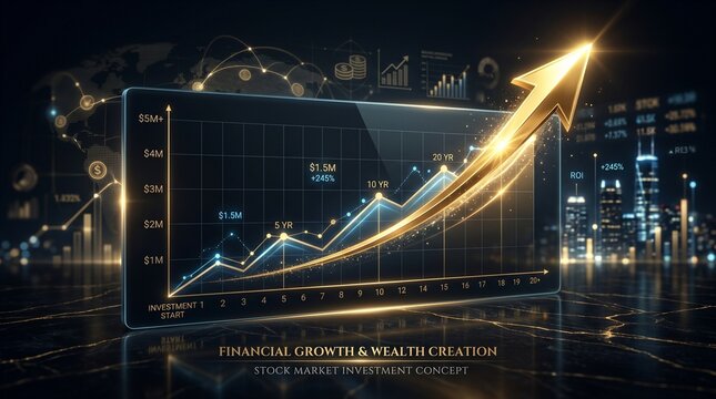 Dynamic digital financial graph illustrating robust stock market growth and successful investment trends, symbolizing wealth creation and a prosperous economic future