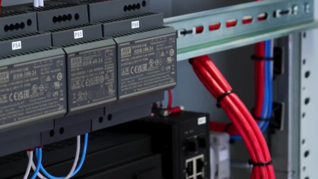 Electrical panel with automation modules controlled via KNX data bus. 
