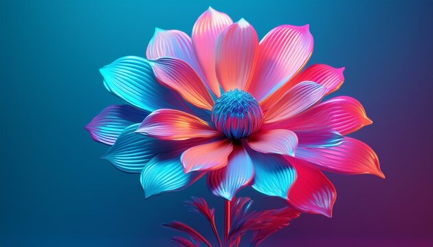 single flower neon vaporwave pink blue teal solid background