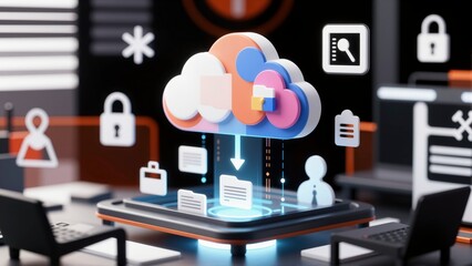 Futuristic 3D Cloud Computing Vector Artwork for Digital Innovation