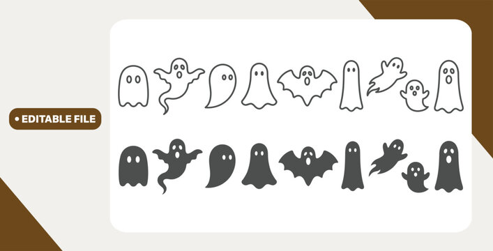 Ghost spooky icon set. Halloween phantom sign. Ghostly icon collection