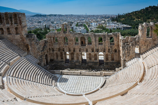 Ancient stone amphitheater at the Acropolis in Athens
