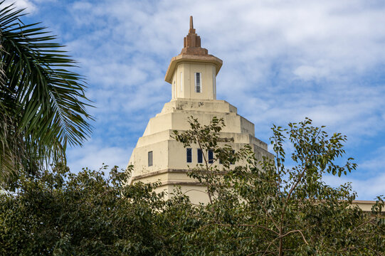 the towers of the Cathedral St. Philip the Apostle in the city center of Puerto Plata, Dominican Republic