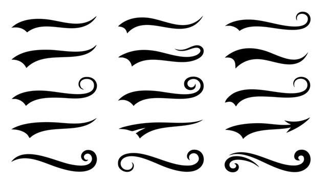 Set of swooshes, swashes, and tails for typography design handdrawn decorative elements for lettering, calligraphy, and logo design