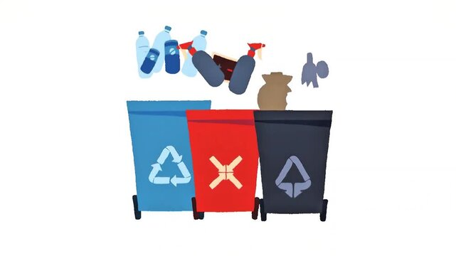 Waste Separation Sorting Trash into Recycle Bins Animation Environmental Ecology Concept