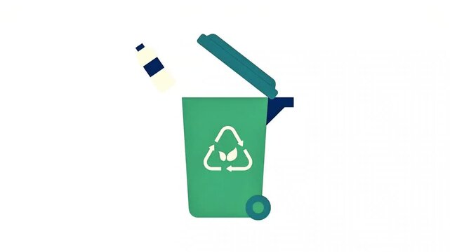 Plastic Bottle Throwing into Recycle Bin Animation Eco Friendly Environment Concept