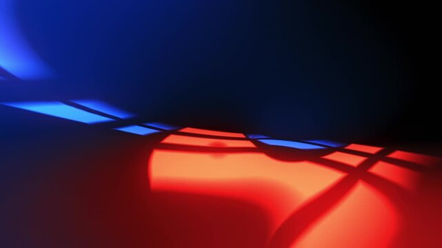 Abstract blue and red light beam flowing on black background. Simple modern, music backdrop