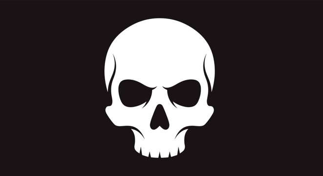 Human skull silhouette in bright white isolated against a solid black background creating a high contrast dramatic image.