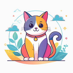 Obraz premium Cute Cartoon Cat with Colorful Patches