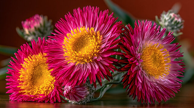 Close-up of pink and yellow strawflowers with delicate petals dried flower strawflower