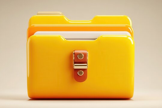 Yellow file folder with leather strap and documents