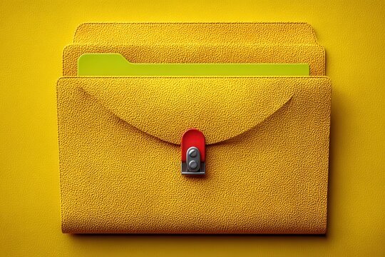 Yellow leather folder with green insert and red clasp