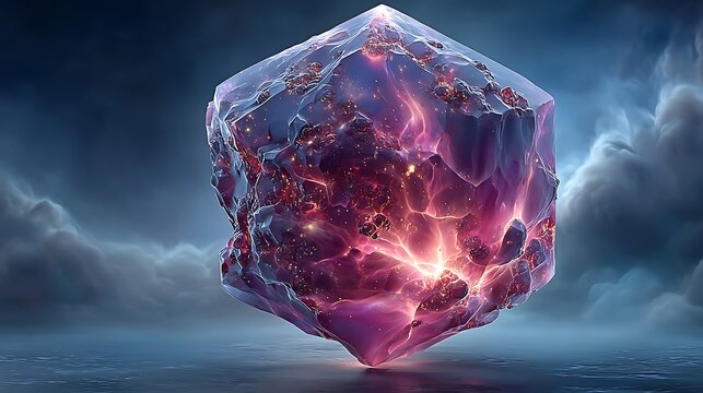 Perfect polyhedral crystal shape hovering in dramatic lighting pictures