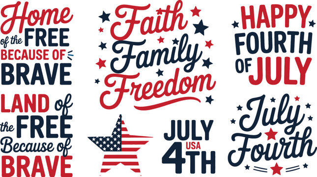 Engaging collection of patriotic American typography designs promoting freedom and national values for Fourth of July