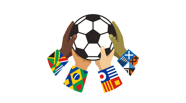 World cup 2026 football tournament soccer championship diverse hands holding a soccer ball representing global unity
