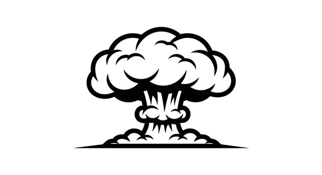 A black and white illustration of a mushroom cloud.