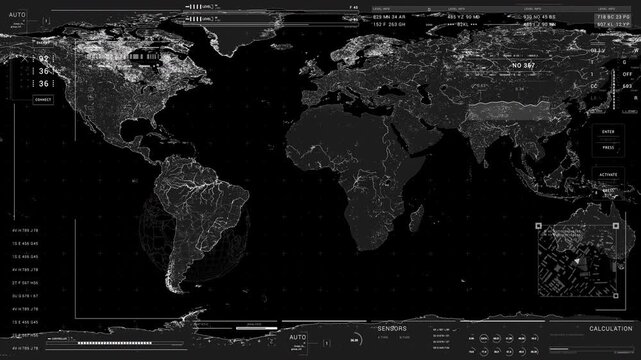 HUD map 2GFX Technology infographic elements appearing Sci Fi 2D texture. User Interface data display.