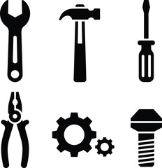 Obraz premium Set of black flat design hardware tool icons on white background