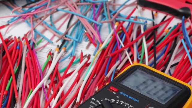 Tools and materials for assembling an electrical switchboard in the workplace.