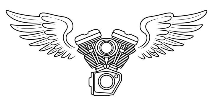Motorcycle engine with wings emblem design
