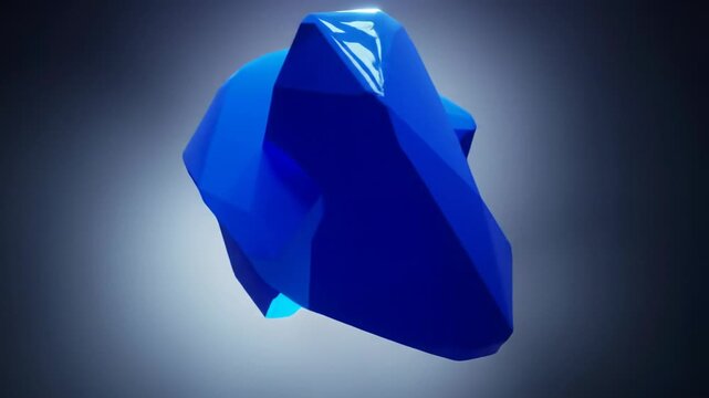 Abstract 8K CGI video: morphing cerulean/cyan polyhedra with iridescent light, specular highlights, soft glow on deep grey-purple haze. Dolly video orbiting, deep focus. Advanced AI thought process
