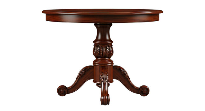 Dark wood round pedestal table isolated on transparent background