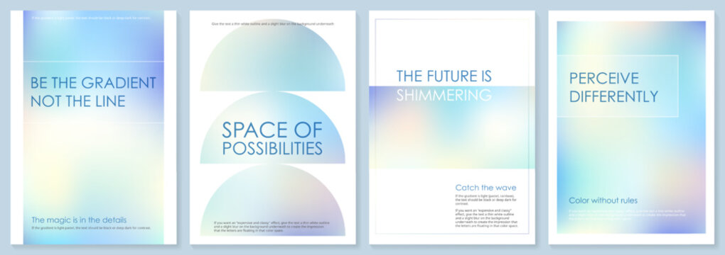 Hologram bg poster with pink blue iridescent gradient. Pastel holo paper texture. Light holographic blurry mirror. Abstract wavy effect in yellow pattern mesh. Wavy cloud overlay, 3d subtle poster set
