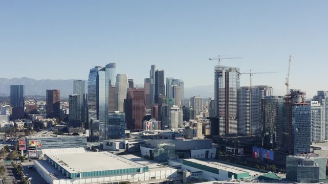 Locked Off Shot Downtown Convention Center Los Angeles California Drone 