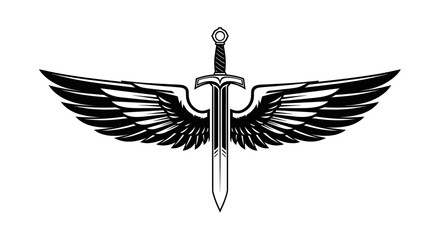 Fototapeta premium Winged Sword Emblem Black and White Vector Graphic