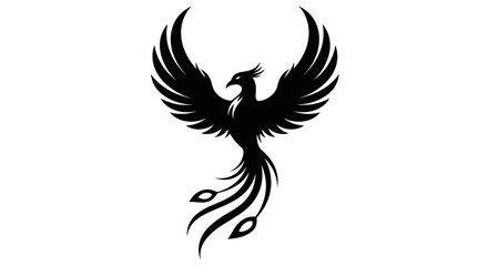 Fototapeta premium Black Phoenix Silhouette Icon on White Background