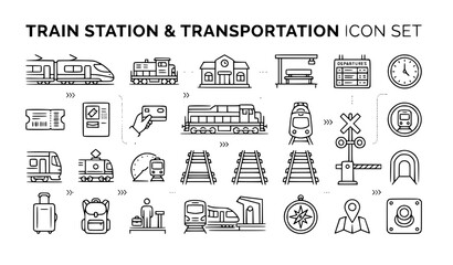 Train transport icon collection vector thin outline railway design © MdSakib
