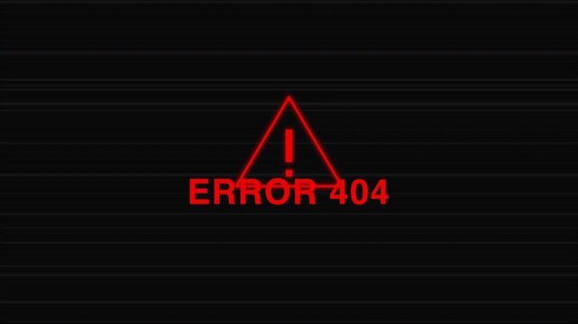 Error 404 Message with Glowing Red Warning Sign and Glitch Effect, Page Not Found, System Failure, Digital Alert, Technical Issue, Connection Lost 4k video