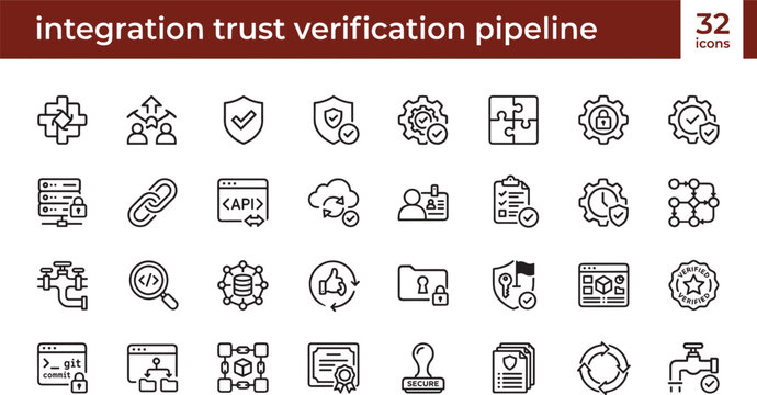 Integration Trust Verification Pipeline Icons Collection for Security Authentication and Enterprise System Protection Architecture