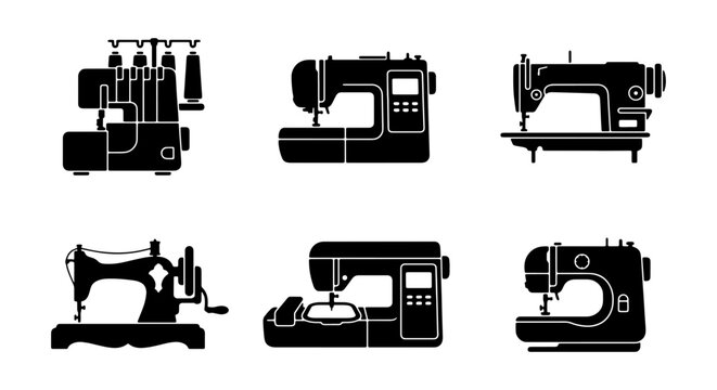 Sewing Machine Icons Set, Vintage & Modern Stitching Equipment, Crafting Tools Collection