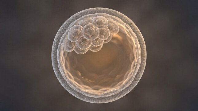 Journey into life's nascent dance a luminous cellular sphere blossoming with division and early formation