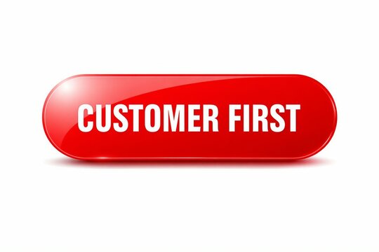 Red customer first capsule button with bold white text