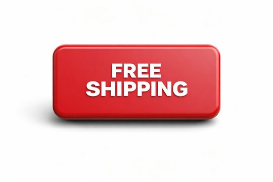 Red free shipping button with white text on glossy surface