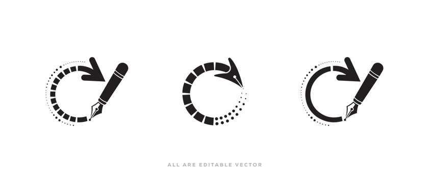 circular arrow silhouette and edit pencil icon on white Background. vector illustration