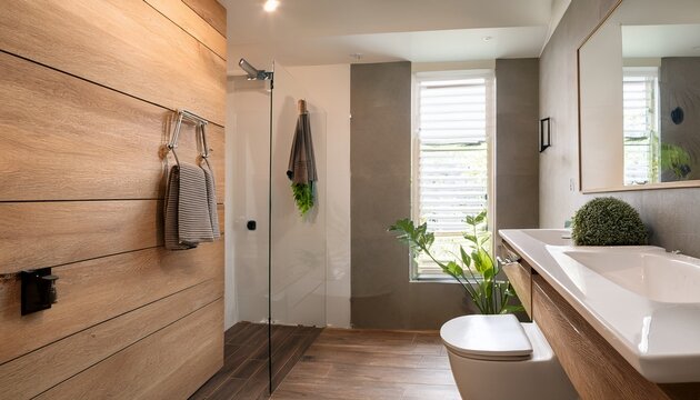 contemporary accessible bathroom featuring grab bars near toilet neutral walls natural minimalist
