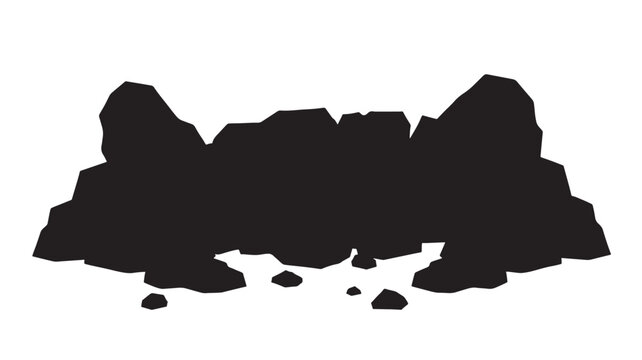 Rockslide debris silhouette with fractured rock pile and falling rubble texture on blank background featuring landslide, rockfall, broken stone with