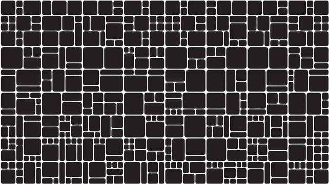 Bricks geometric background with rounded shapes and bold black silhouette blocks for modern pattern design