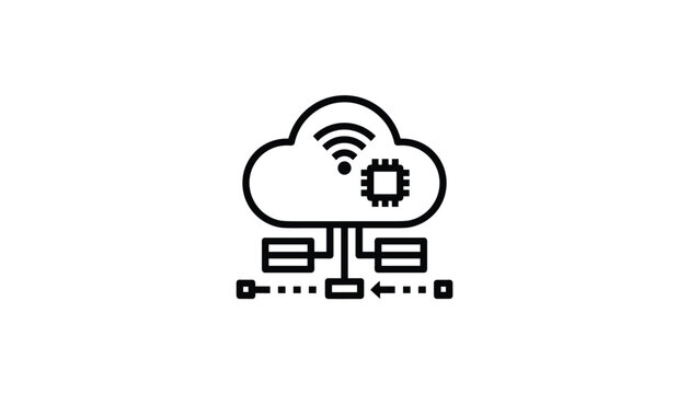 Cloud computing icon with wireless connectivity and processor chip