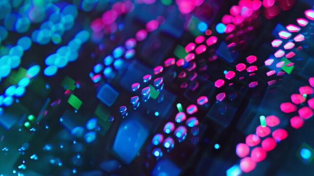 An upclose view of a microscope slide revealing a complex network of fluorescent proteins that have been encoded into the genome of a cell.